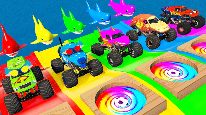 5 Monster Truck vs SHARK with Slide Colors in BeamNG.Drive #20