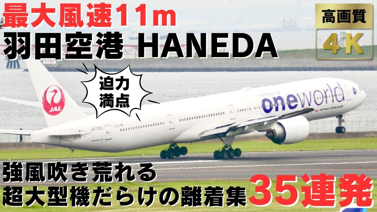 【羽田空港】最大風速11m！強風吹き荒れる中完璧な操縦を見せる超大型機パイロットの神技離陸集３５連発！