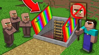 Minecraft NOOB vs PRO: WHY NOOB DONT LET THIS VILLAGERS IN SECRET RAINBOW BASEMENT? 100% trolling