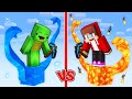JJ and Mikey: WATER vs LAVA Elemental Skyblock Battle in Minecraft - Maizen