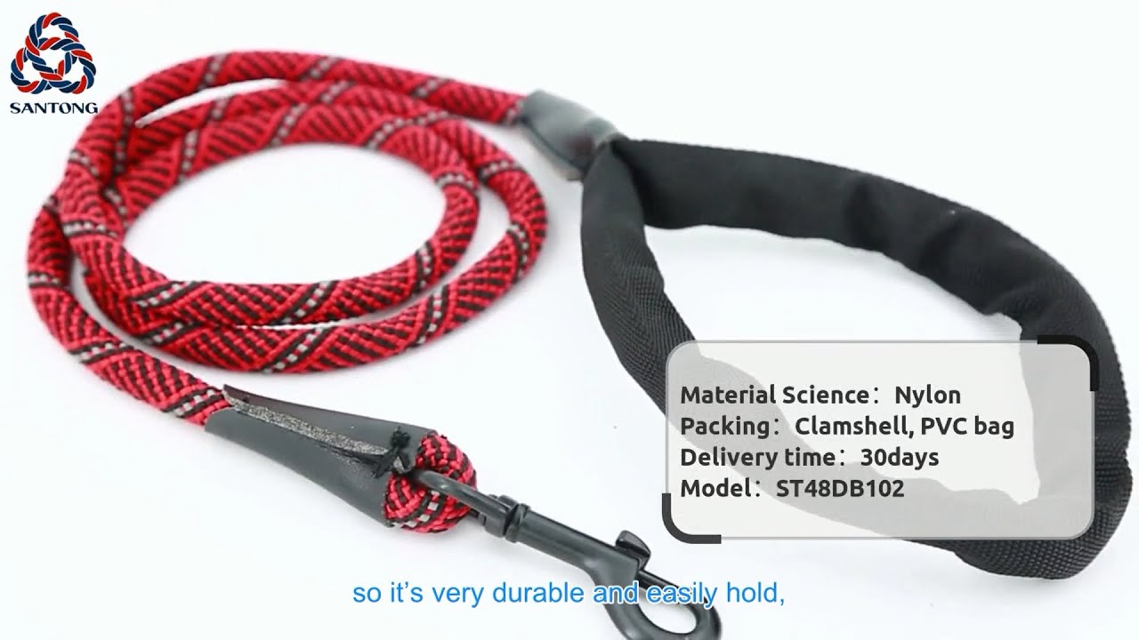 Santong Rope | 48 Strands-Double Braided Nylon Rope, Red/Reflective Pet Rope Dog Leash Wholesale