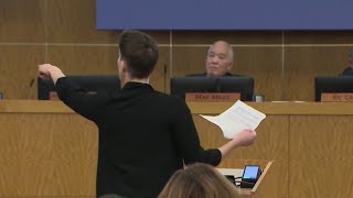 Woman Climbs Podium in Heated School Closure Meeting | Houston News