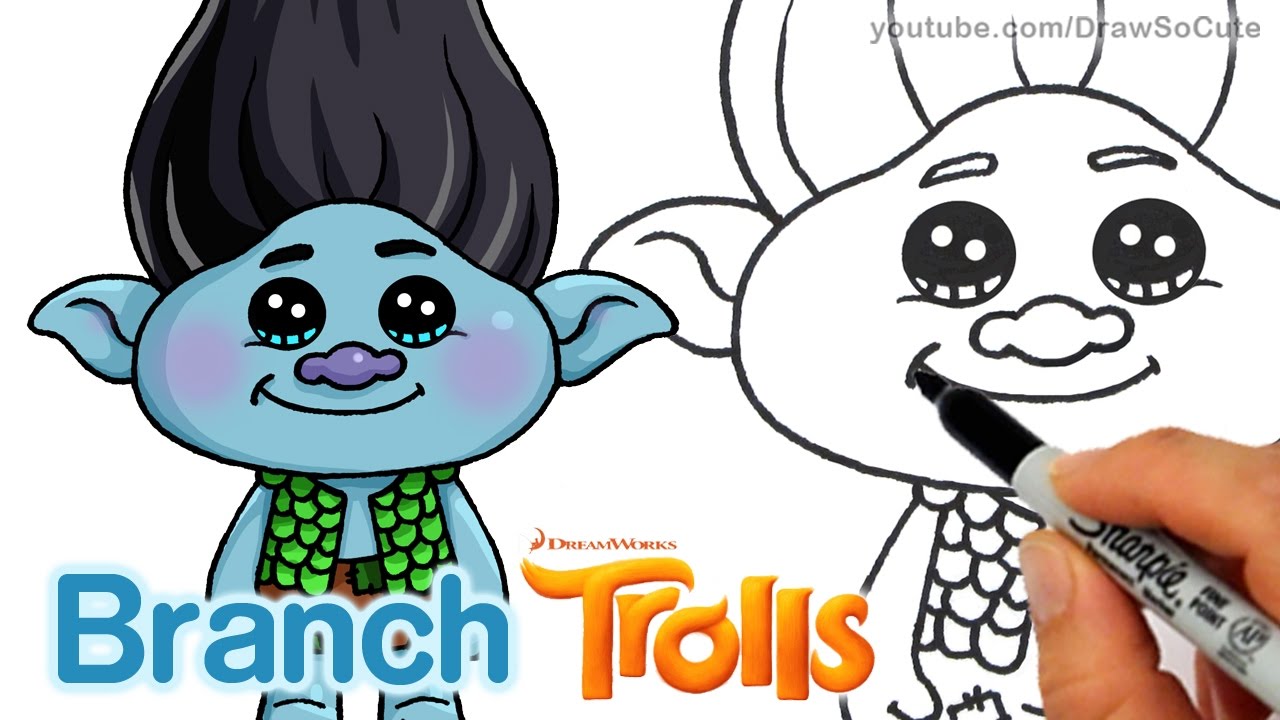 How to Draw Branch from Trolls Movie step by step Cute and Easy ...