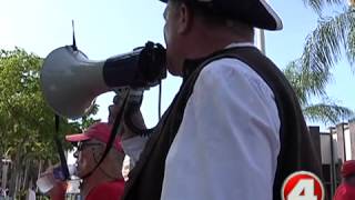 Protest outside Obama speech gets heated