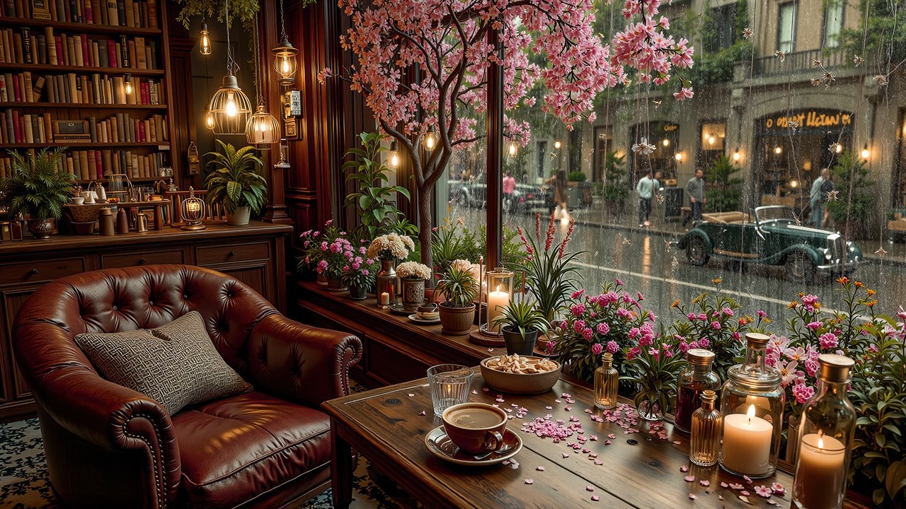 Rainy Spring Café Jazz 🌸 Cozy Window Ambience with Gentle Jazz for Relax & Calm Focus