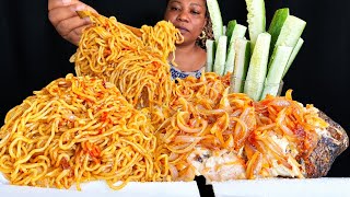 Nigeria food ASMR mukbang spaghetti with great tilapia fish and cucumber