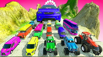 HT Gameplay Official - Big & Small Monster Truck vs Colorful Trap Portals Massive Color Speed Bumps