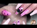 Disney acrylic nails ~ 3d Minnie Mouse ~ marble ~ pink