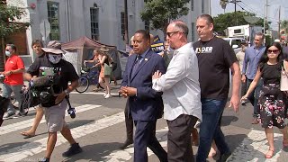 Egg gets thrown at Larry Elder as he tours homeless encampment in Venice