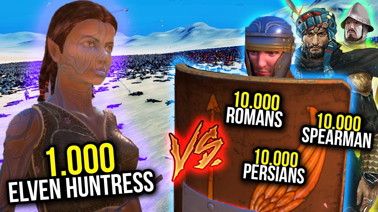 10.000 ELVEN HUNTRESS vs 30.000 ROMANS, PERSIANS and SPEARMANS | Ultimate Epic Battle Simulator UEBS