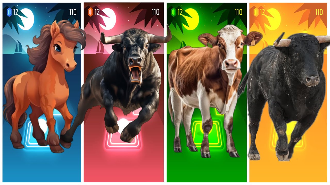 Funny Horse🐎🆚Funny Buffalo🐃🆚Funny Cow🐂Funny Bull🐃🔴Tiles Hop EDM Rush