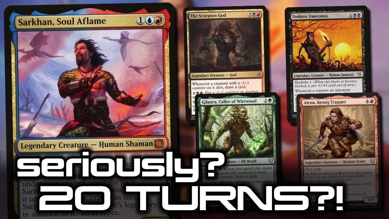 Sarkhan Soul Aflame vs Scorpion God vs Toshiro vs Gilanra & Alena | MTGO Commander Gameplay