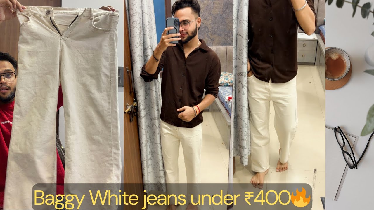 Baggy white jeans For men under ₹400 only🔥😳|Myntra Find😍