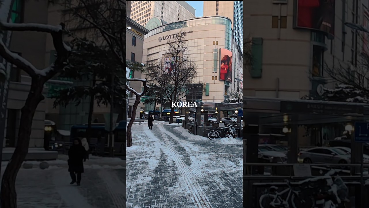 Snowy Myeongdong commute, Seoul street walking tour, K-pop Demon Hunters Korea 눈 내린 서울아침 명동거리 산책