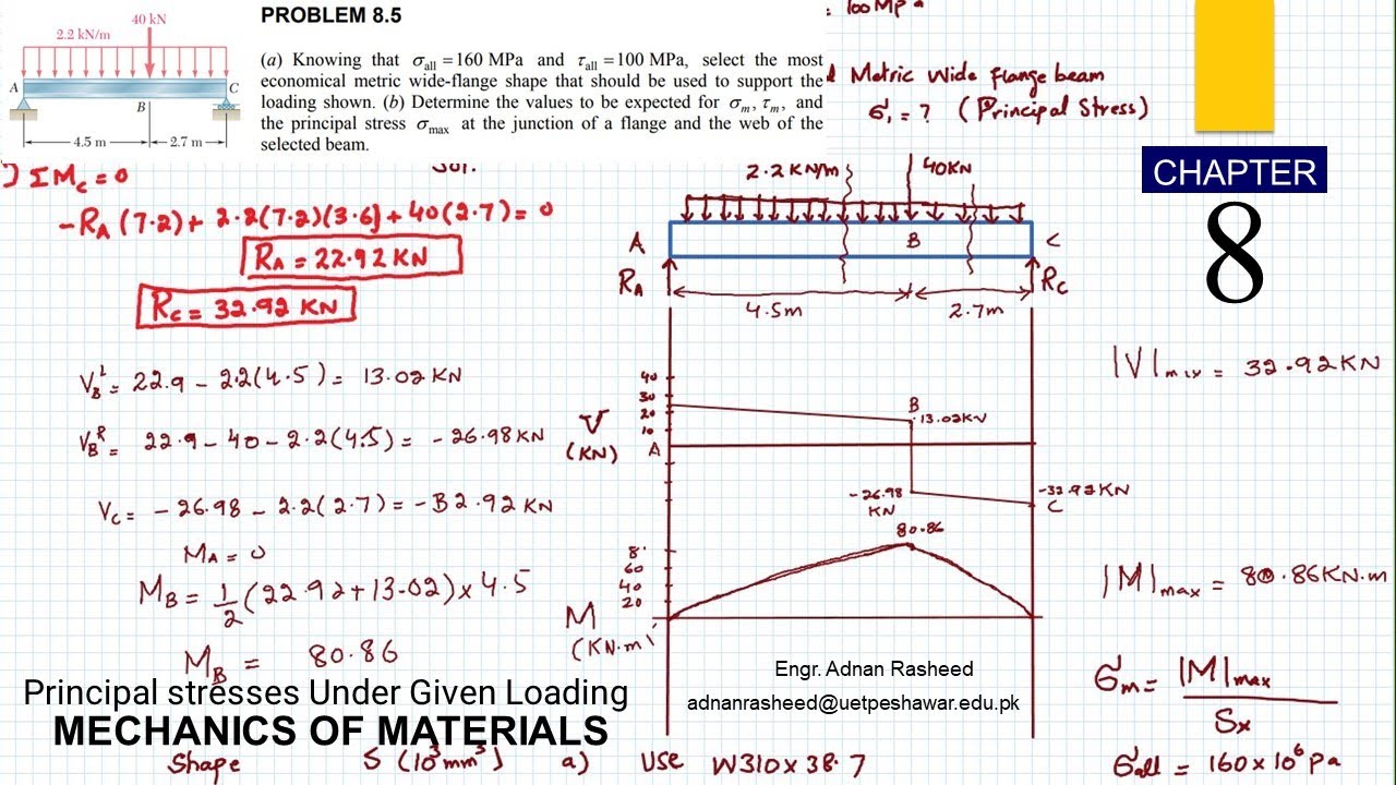 Problem 8.5 | Principal Stresses under Given Loading || MOM by Beer ...