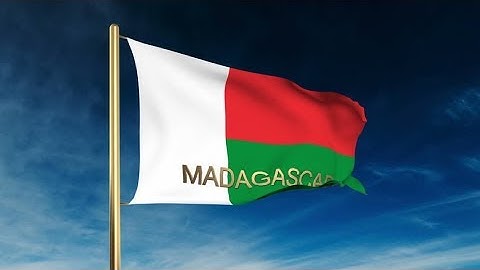 4K Madagascar flag slider style with title. Waving in the wind with cloud background animation
