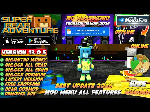 Super Bear Adventure Mod Apk v13.0.5 New 2026 - Unlimited Money & Unlock All Skins Item