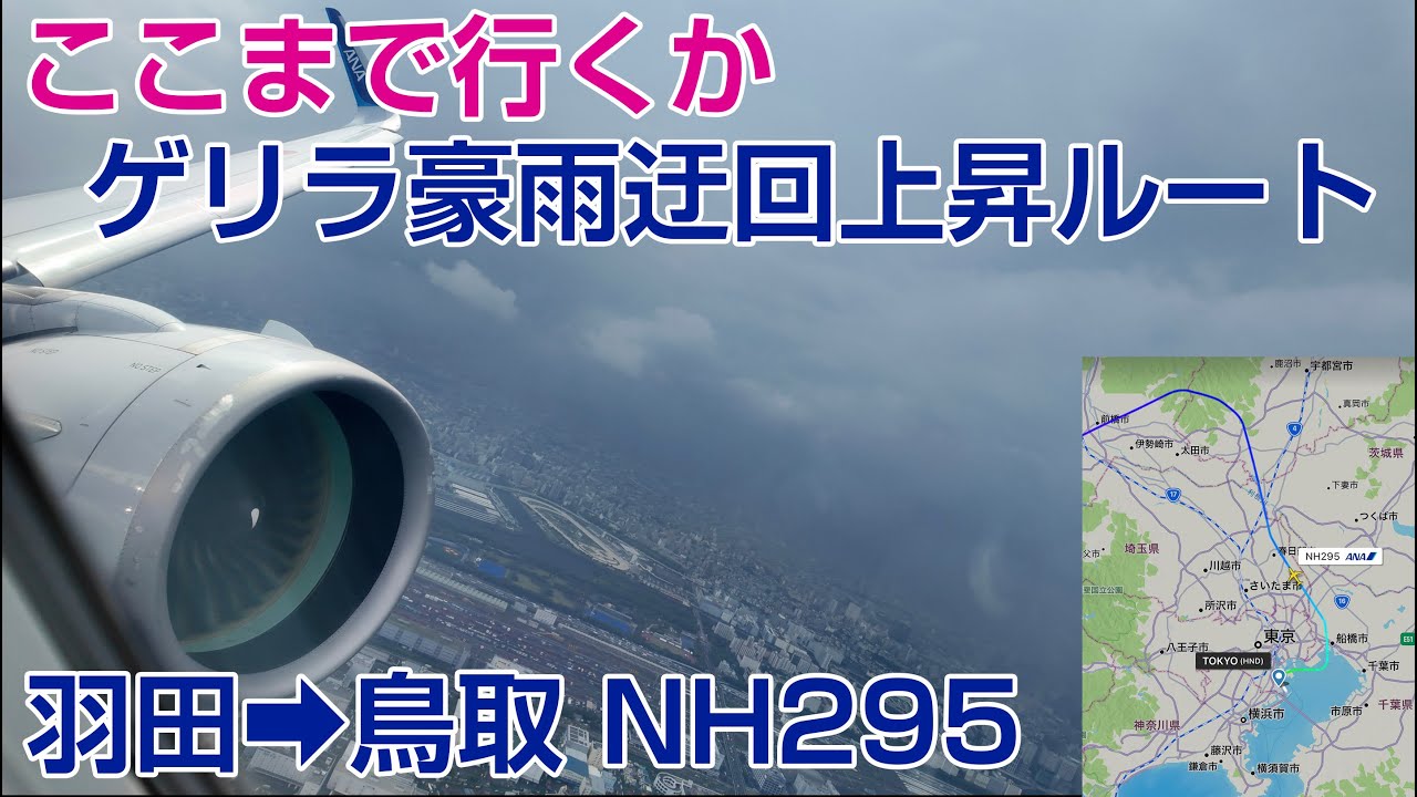 ここまで行くか？！ゲリラ豪雨を避けた特別ルートで上昇！NH295 HND(羽田)-TTJ(鳥取)