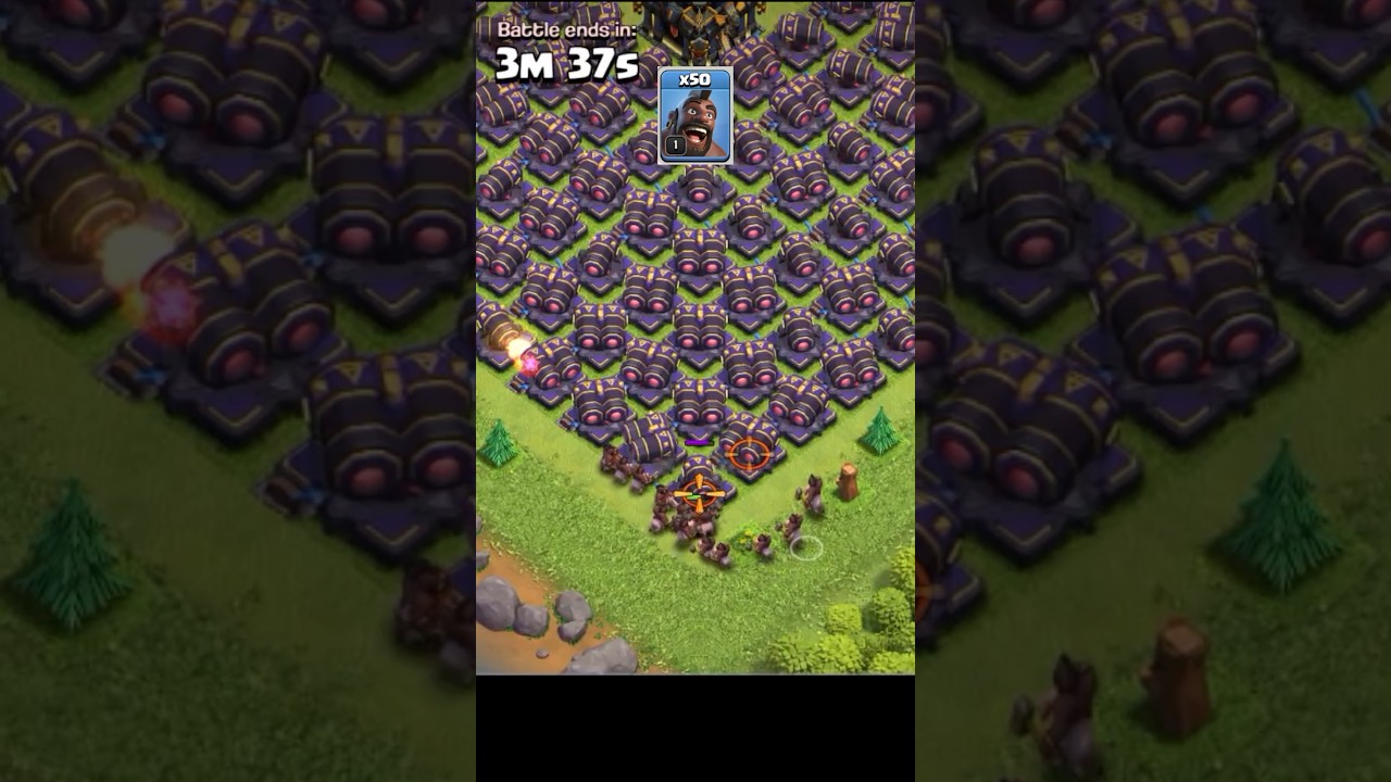50 Base Level Hog Rider VS Cannon Army in CoC 