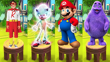 Tag with Ryan vs Sonic Dash vs Grimace Shake Run vs Super Mario Runner - All Characters Unlocked