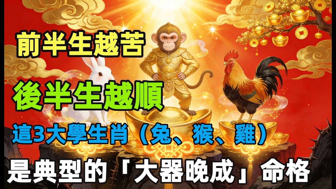 前半生越苦，後半生越順：這3大學生肖（兔、猴、雞）是典型的「大器晚成」命格！