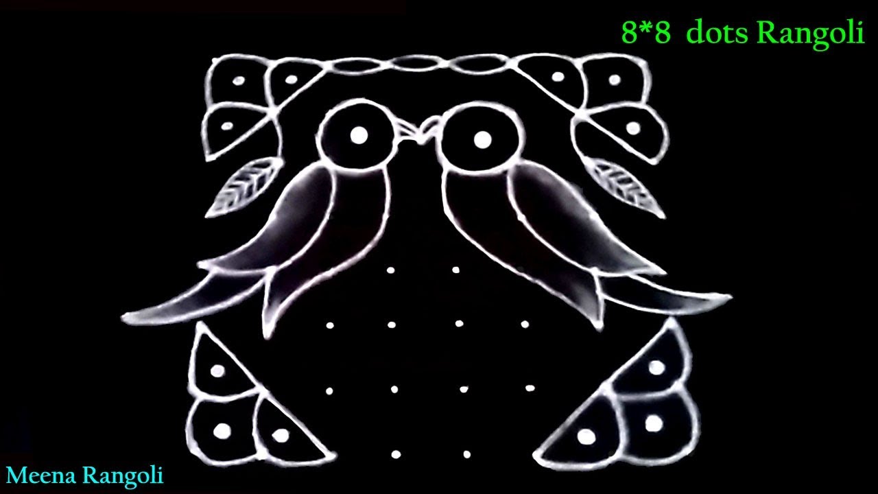 Beautiful Birds Rangoli design with dots 8 dots Rangoli designs
