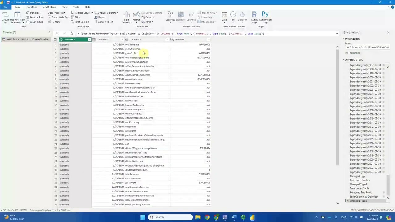 PBI 10.06 AAPL Income Statement - Split Column