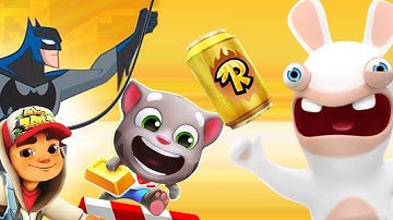 Talking Tom Gold Run vs Subway Surfers vs Rabbids Crazy Rush vs Justice League Action Run