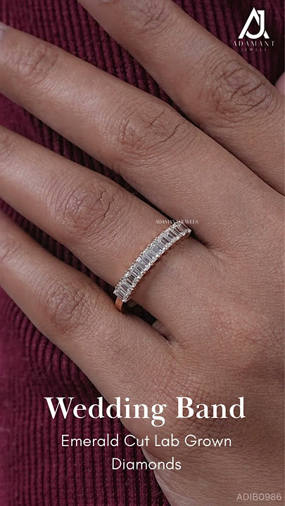 Emerald Cut Lab Diamond Wedding Band  #weddingband #adamantjewels