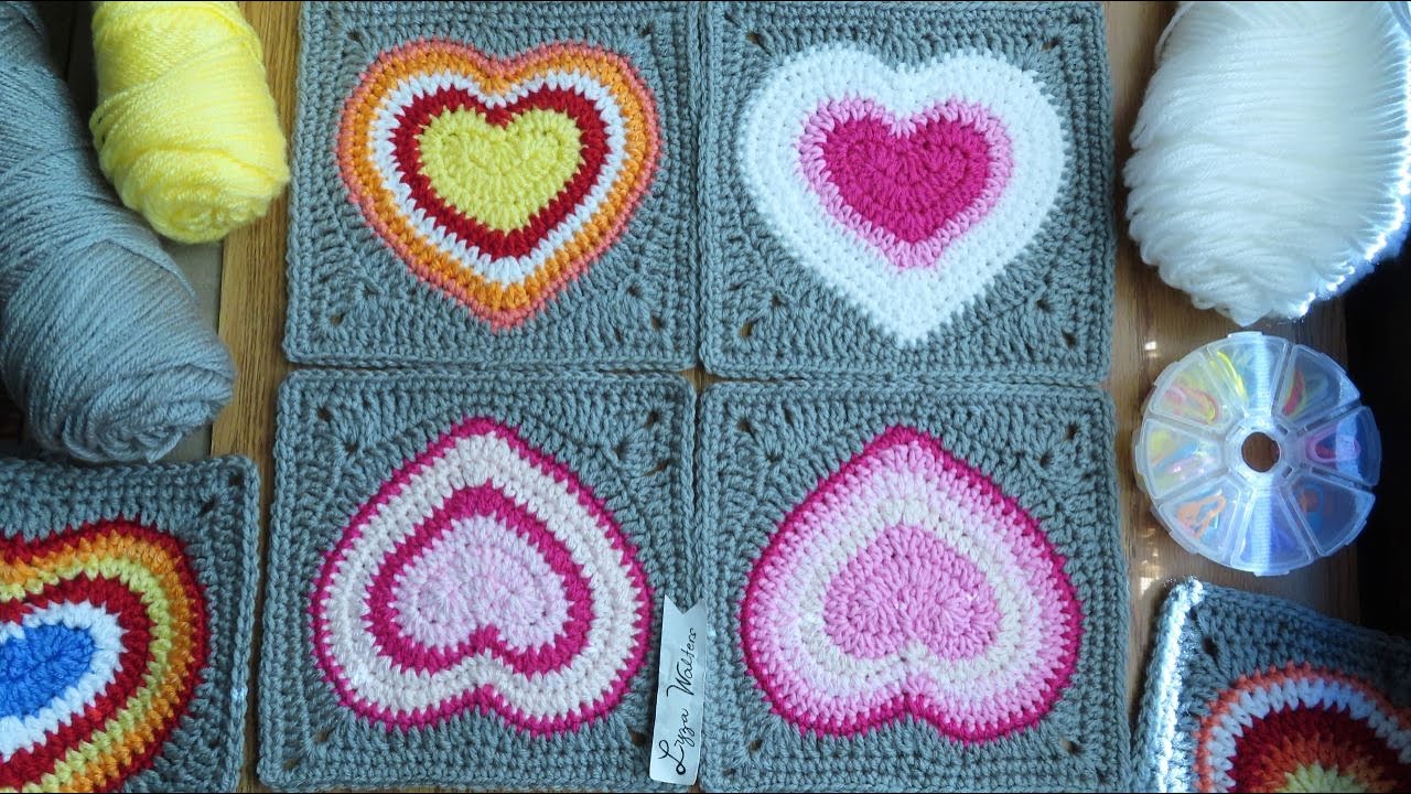 Crochet Big Heart Applique Into Square YouTube
