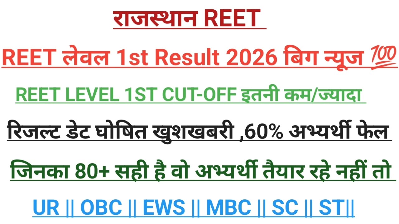 Reet Level 1 result | reet Level 1 cut-off 2025 | reet mains cut-off 2025 |reet Level 1 cut-off 2026