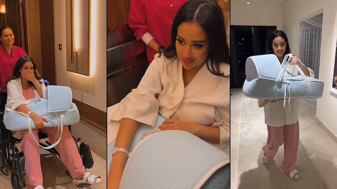 تأثر ودموع فرح الهادي لما غادرت مستشفى الولادة ورجعت بيتها مع ابنها ادم ❤️