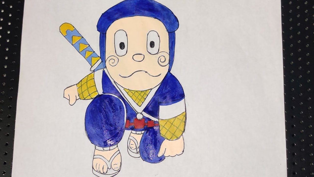 How to draw Ninja Hattori (holiday lesson 41) sketch black pen online