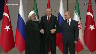 Iran's Hassan Rouhani, Turkey's Recep Tayyip Erdogan and Russia's Vladimir Putin after a summit on Syria on April 4., From YouTubeVideos