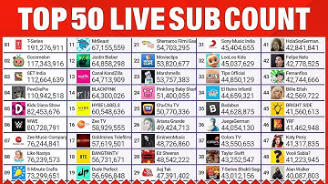 Top 50 YouTube Live Sub Count - PewDiePie, T-Series ,MrBeast, Cocomelon and more #live #subcount