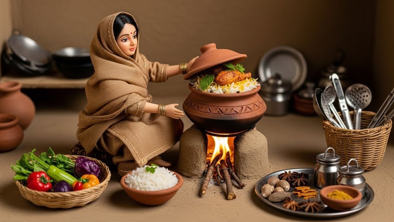 Clay Pot Biryani 🍚🔥 | Doll Cooking Traditional Biryani on Chulha | Miniature Village ASMR