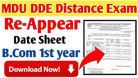 MDU DDE Distance B.Com Reappear Date sheet Download | MDU B.Com 1st Year Admit Card Download 2020-21