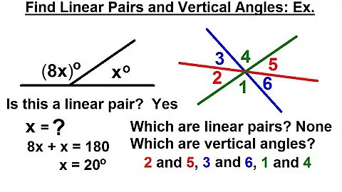 Geometry - Ch. 1: Basic Concepts (25 of 49) Find the Linear Pairs and Vertical Angles: Ex.