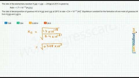 The rate of the elementary reaction H2(g) + I2(g) → 2HI(g) at 25°C is given by