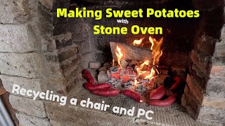 [#4k  Free Recycle DIY ] Recyling Costco chair and PC. Making sweet potato with stone stove.