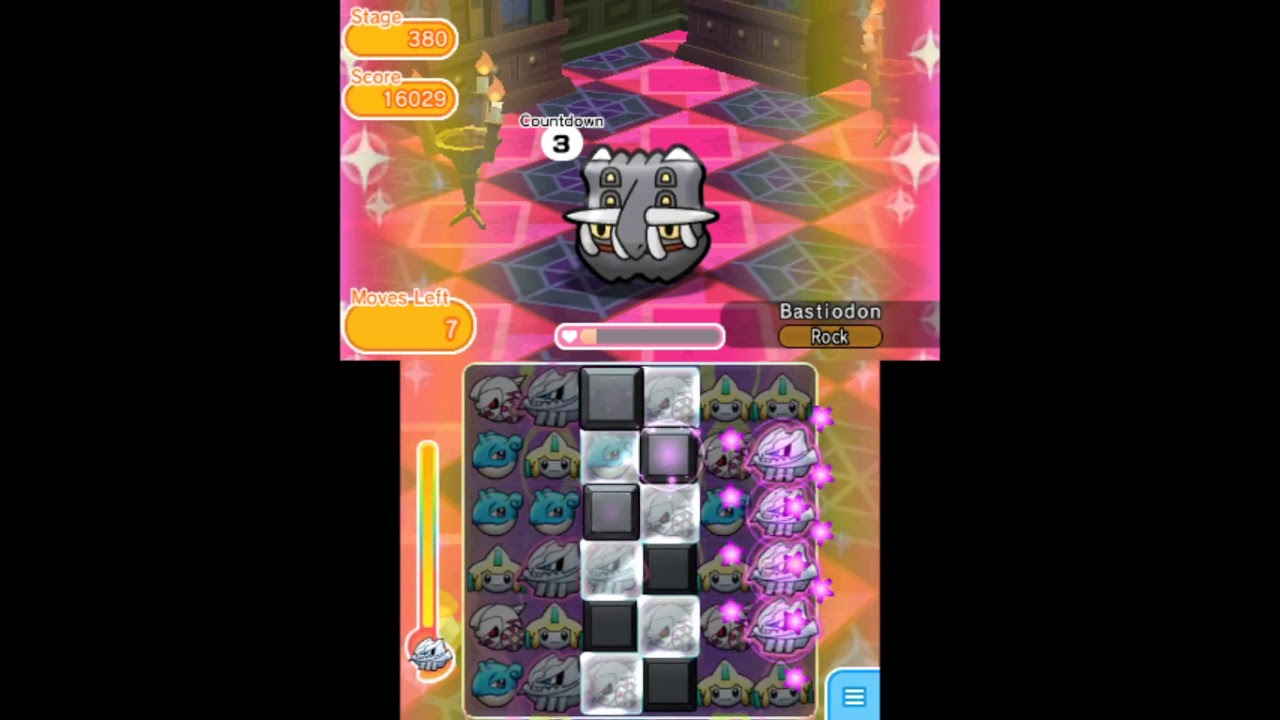Pokemon Shuffle 3DS - Stage 380 Bastiodon Itemless and Caught