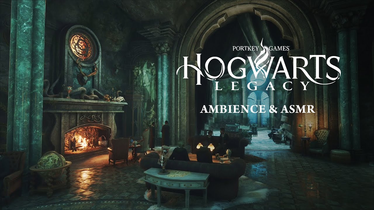 Slytherin common room with sound of a fireplace Buzzing sound from