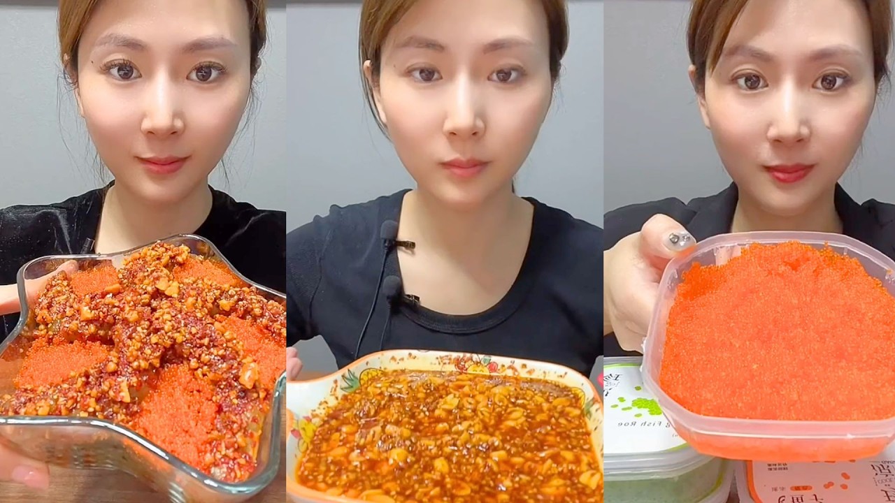 Spicy Chili Seafood Sauce and Bright Orange Fish Roe Mukbang#153