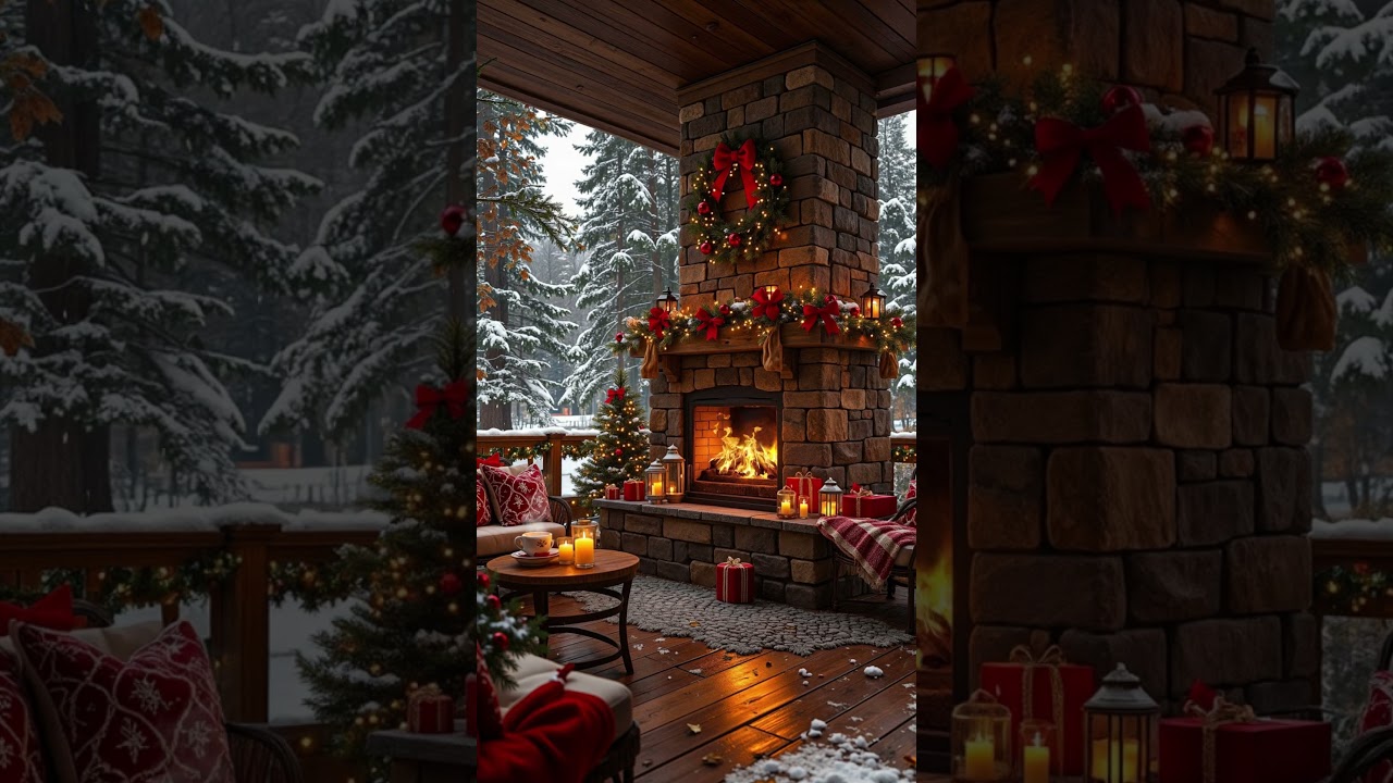 Enchanting Winter Porch 2025 ❄️ Warm Fireplace & Snowy Holiday Charm 🎄 Relaxing Christmas Jazz Vibes