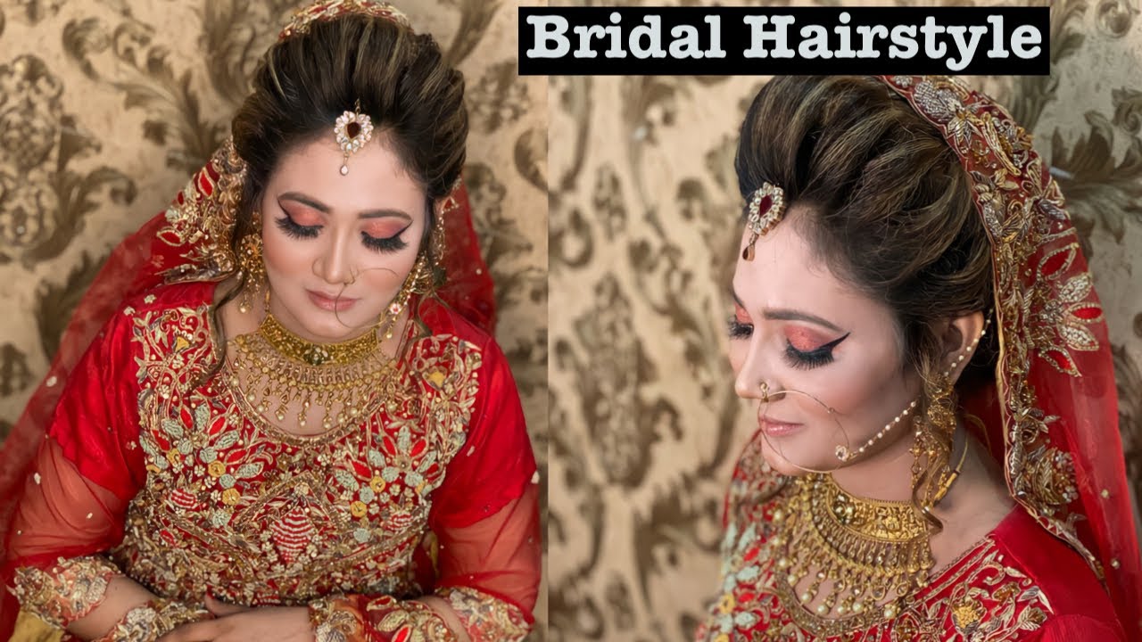 Bridal hairstyle for long medium hair tutorial by Nazia Khan