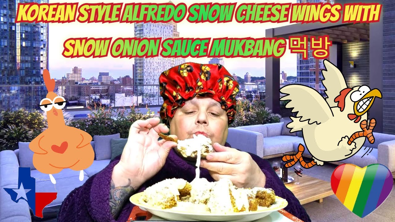 KOREAN STYLE ALFREDO SNOW CHEESE WINGS WITH SNOW ONION SAUCE MUKBANG 먹방