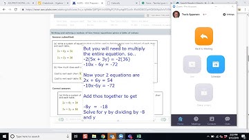 Writing and solving a system of two linear equations given a table of values ALEKS