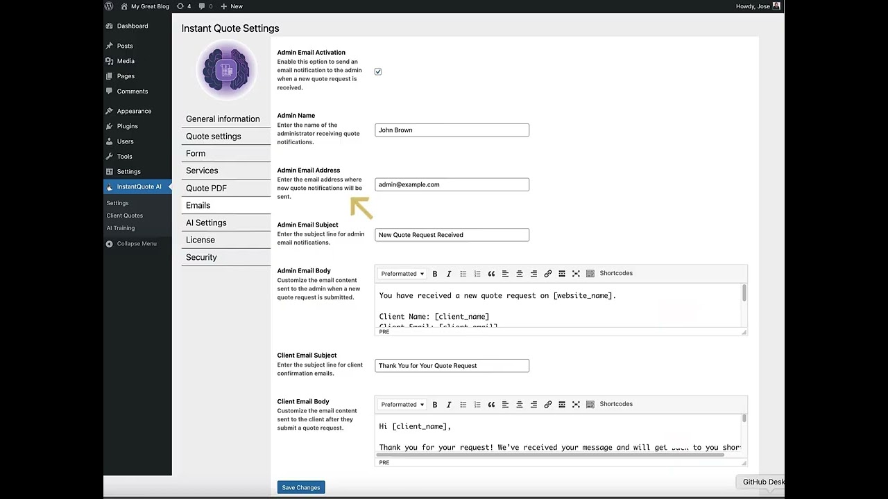 InstantQuote | Email Settings