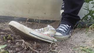 Stomping My Old White Converse In Black Converse