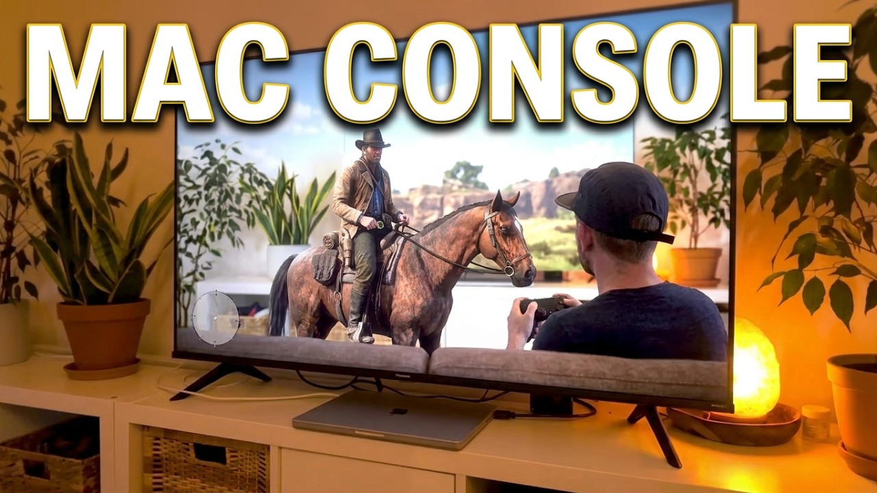 Red Dead Redemption 2 running from a MacBook on a living-room TV